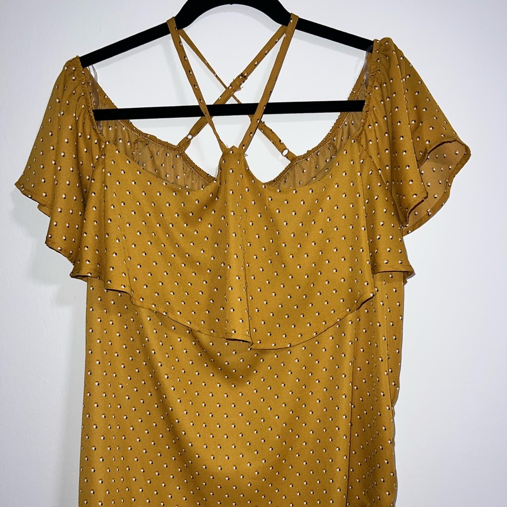Mustard yellow off the shoulder top.